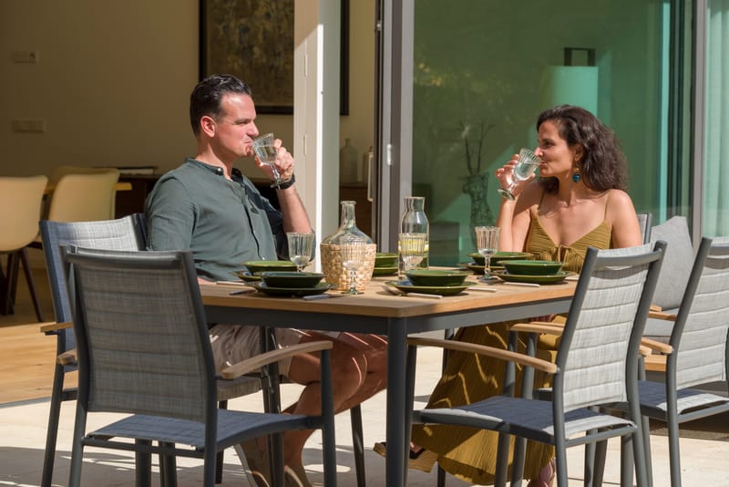 TOPAZ Spisegruppe 144 cm 6 lenestoler - Grå - Hagemøbler & utemiljø - Hagegruppe - Spisegrupper hage