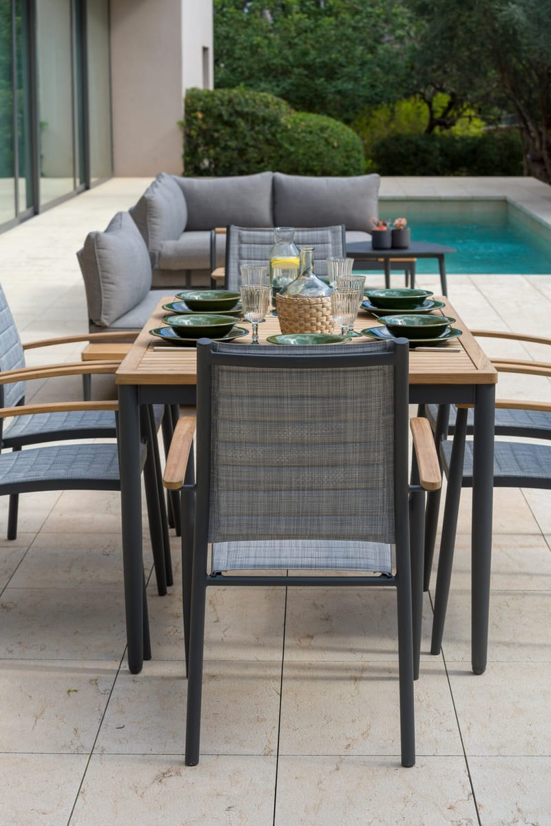 TOPAZ Spisegruppe 144 cm 6 lenestoler - Grå - Hagemøbler & utemiljø - Hagegruppe - Spisegrupper hage