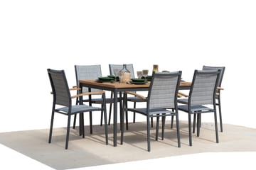 TOPAZ Spisegruppe 144 cm 6 lenestoler - Grå - Hagemøbler & utemiljø - Hagegruppe - Spisegrupper hage