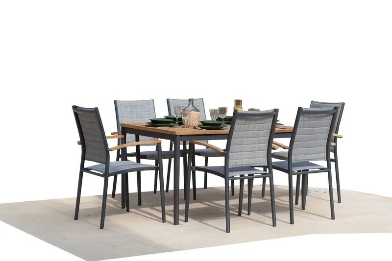 TOPAZ Spisegruppe 144 cm 6 lenestoler - Grå - Hagemøbler & utemiljø - Hagegruppe - Spisegrupper hage