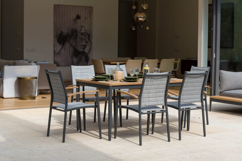 TOPAZ Spisegruppe 144 cm 6 lenestoler - Grå - Hagemøbler & utemiljø - Hagegruppe - Spisegrupper hage