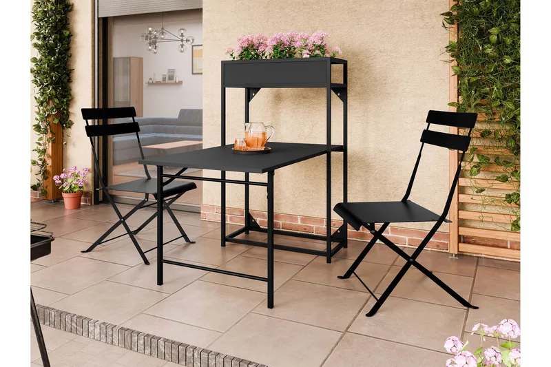 Tourra Liten Balkonggruppe og balkongsett 2-seter – Kafésett balkong terrasse - Svart - Hagemøbler & utemiljø - Hagegruppe - Cafemøbler & cafesett