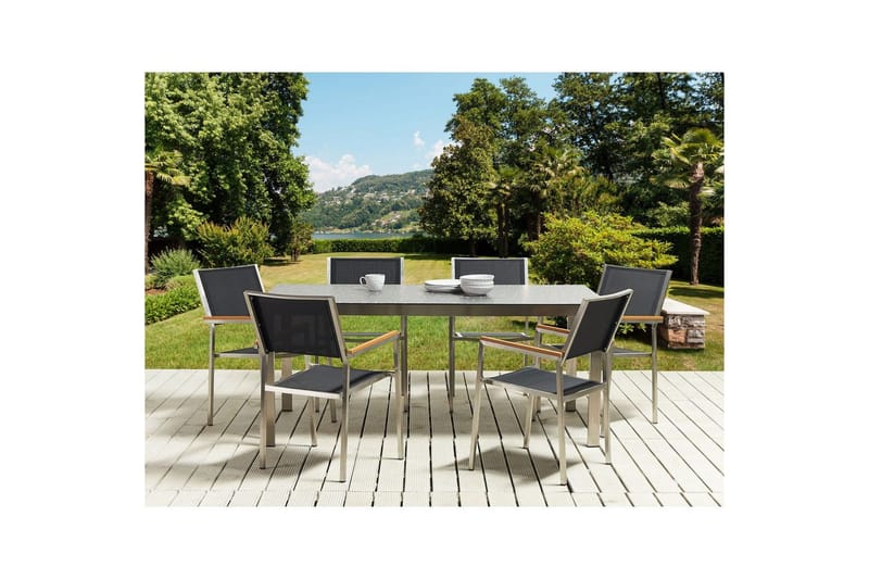 Trädgårdsmatgrupp Beliani Cosoleto/Grosseto 6-Sits Black||Silver - Hagemøbler & utemiljø - Hagegruppe - Spisegrupper hage