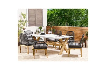 Trädgårdsmöbelset Beliani Olbia 6-sits Krämvit/svart/ljust trä Cream white||Black||Light wood - Hagemøbler & utemiljø - Hagegruppe - Spisegrupper hage