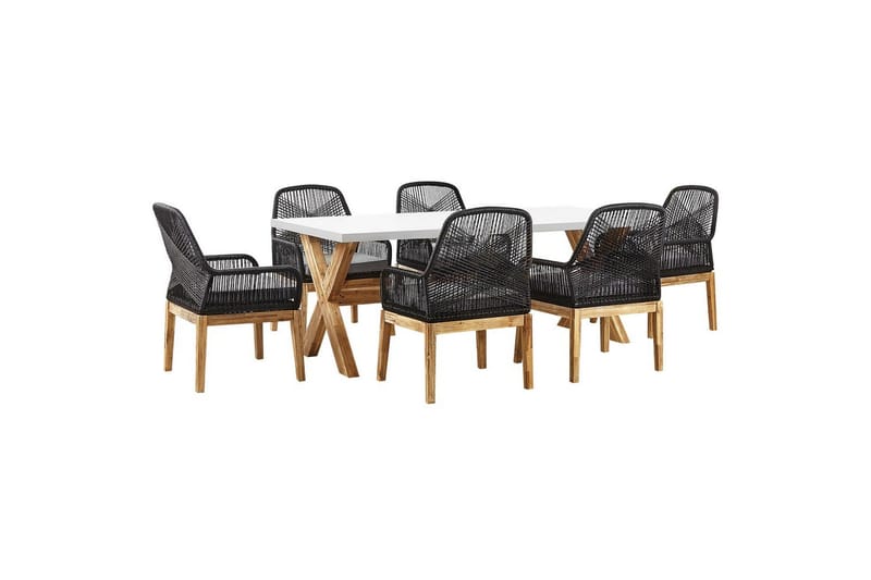 Trädgårdsmöbelset Beliani Olbia 6-sits Krämvit/svart/ljust trä Cream white||Black||Light wood