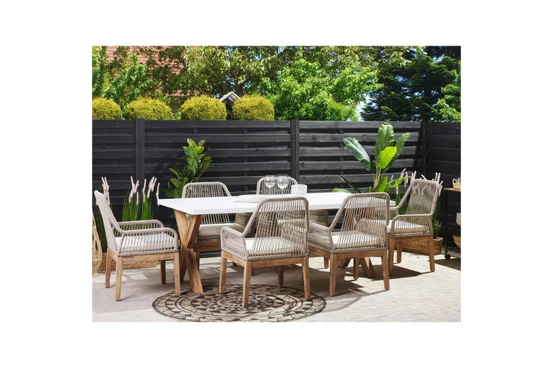 Trädgårdsmöbelset Beliani Olbia 6-sits Krämvit/svart/ljust trä White||Beige||Light wood - Hagemøbler & utemiljø - Hagegruppe - Spisegrupper hage