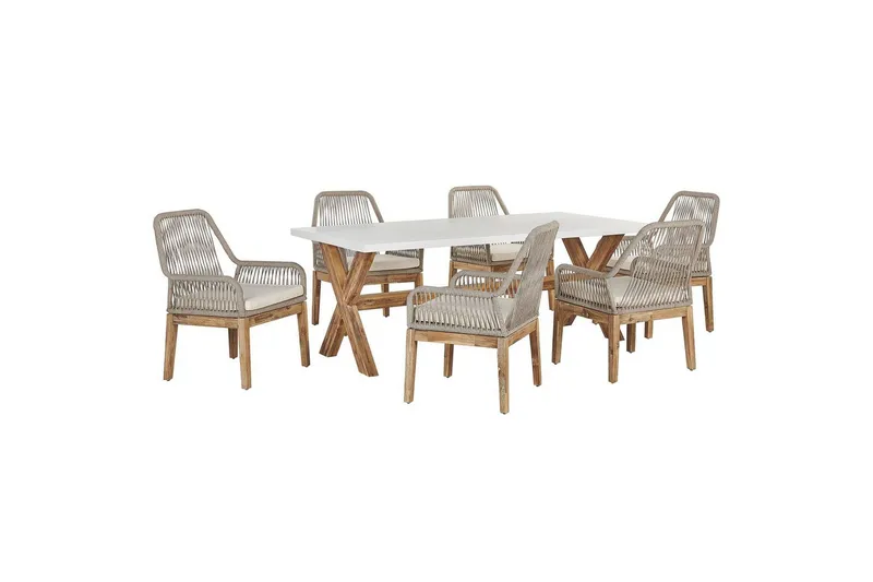 Trädgårdsmöbelset Beliani Olbia 6-sits Krämvit/svart/ljust trä White||Beige||Light wood