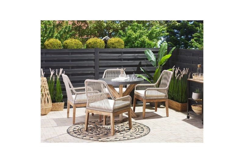 Trädgårdsmöbelset Beliani Olbia med runt betongbord Grey||Beige||Light wood - Hagemøbler & utemiljø - Hagegruppe - Spisegrupper hage
