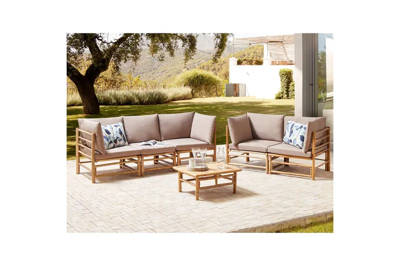 Trädgårdssoffgrupp Beliani Cerreto Beige/ljust trä Beige||Light wood - Hagemøbler & utemiljø - Hagegruppe - Sofagruppe utendørs