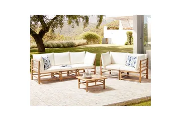 Trädgårdssoffgrupp Beliani Cerreto Beige/ljust trä White||Light wood - Hagemøbler & utemiljø - Hagegruppe - Sofagruppe utendørs
