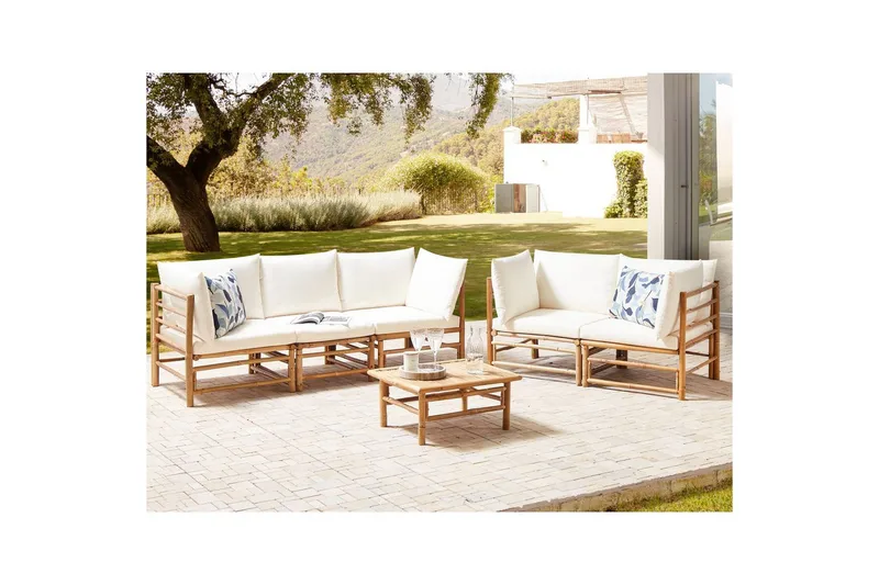 Trädgårdssoffgrupp Beliani Cerreto Beige/ljust trä White||Light wood - Hagemøbler & utemiljø - Hagegruppe - Sofagruppe utendørs