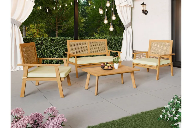 Tritante 4-seters Sofagruppe Utendørs – Loungegruppe balkong terrasse uteplass - Brun - Hagemøbler & utemiljø - Hagegruppe - Sofagruppe utendørs