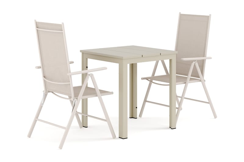 Tunis utendørs caféssett 70x70 cm med 2 Maggie regulerbare stoler, Beige/Beige