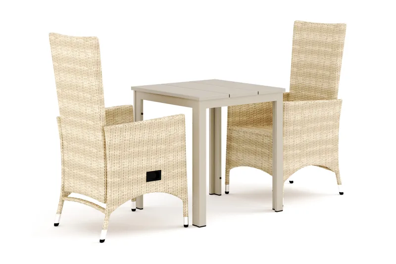 Tunis utendørs kafésett 70x70 cm med 2 Jenny spisestoler, Beige/Beige