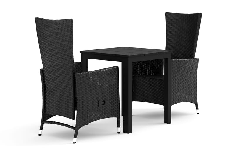 Tunis utendørs kafésett 70x70 cm med 2 Jenny spisestoler, Svart/Svart