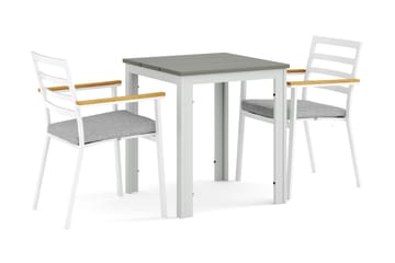 Tunis utendørs kafésett 70x70 cm med 2 Oliver armstoler - Hvit/Grå - Hagemøbler & utemiljø - Hagegruppe - Spisegrupper hage