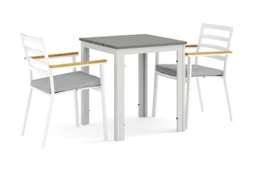 Tunis utendørs kafésett 70x70 cm med 2 Oliver karmstoler - Hvit/grå - Hagemøbler & utemiljø - Hagegruppe - Spisegrupper hage