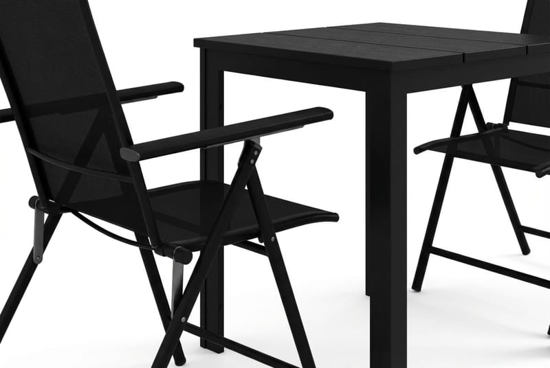 Tunis utendørs kafésett 70x70 cm med 2 Sanna posisjonsstoler - Svart/Svart - Hagemøbler & utemiljø - Hagegruppe - Cafemøbler & cafesett