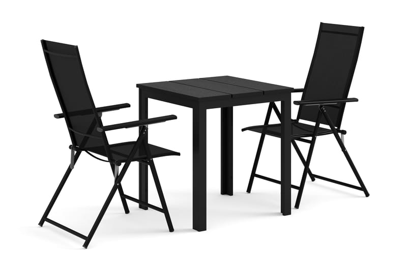 Tunis utendørs kafésett 70x70 cm med 2 Sanna posisjonsstoler, Svart/Svart