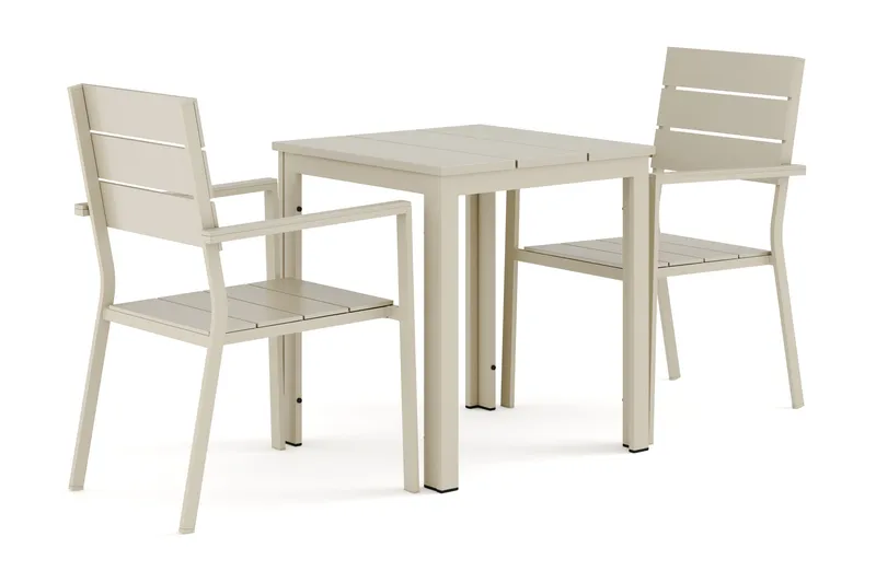 Tunis utendørs kafésett 70x70 cm med 2 Tunis stable stoler, Beige/Beige