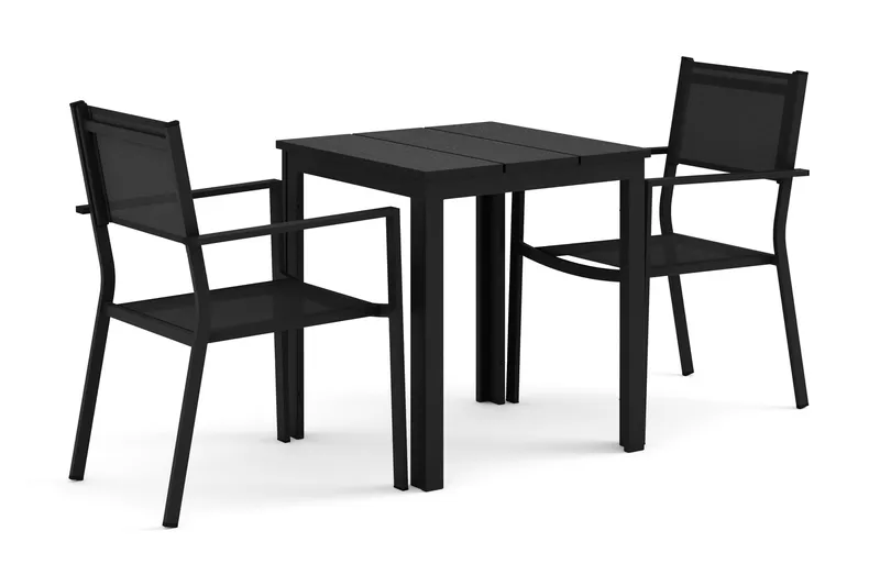 Tunis utendørs kafésett 70x70 cm med 2 Tunis stable stoler, Svart/Svart