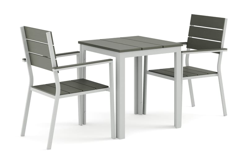 Tunis utendørs kafésett 70x70 cm med 2 Tunis stablestoler, Hvit/grå