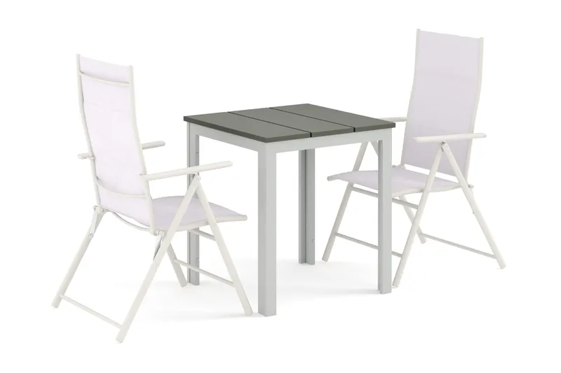 Tunis utendørs kafésett 70x70 cm med 2 posisjonsstoler - Hvit/Grå - Hagemøbler & utemiljø - Hagegruppe - Spisegrupper hage