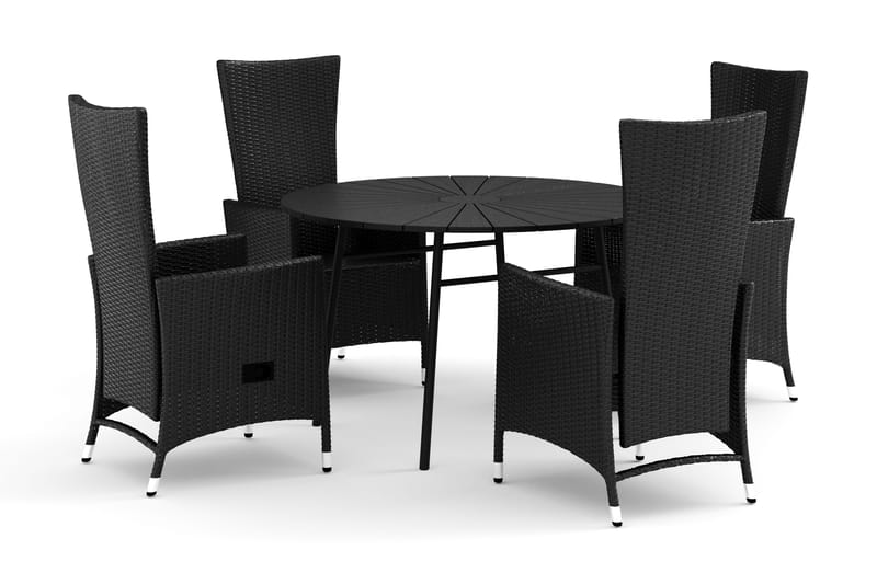 Tunis utendørs rund spisegruppe 120 cm med 4 Jenny spisestoler, Svart/svart
