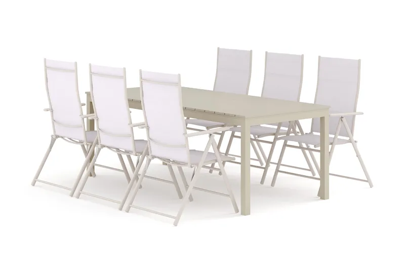Tunis utendørs spisegruppe, uttrekkbar 205/305x90 cm med 6 Sanna regulerbare stoler, Beige/beige