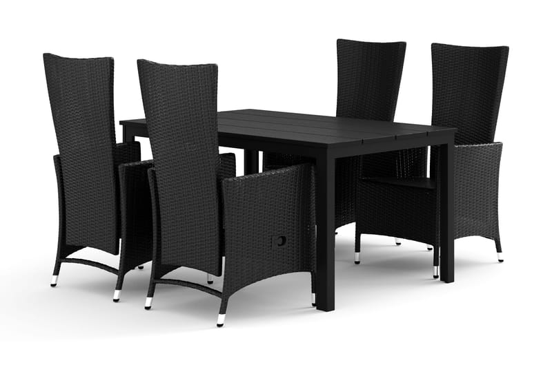 Tunis utendørs spisegruppe 140x90 cm med 4 Jenny spisestoler, Svart/Svart