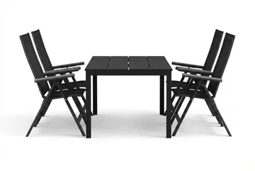 Tunis utendørs spisegruppe 140x90 cm med 4 Monaco Light regulerbare stoler - Svart/svart - Hagemøbler & utemiljø - Hagegruppe - Spisegrupper hage
