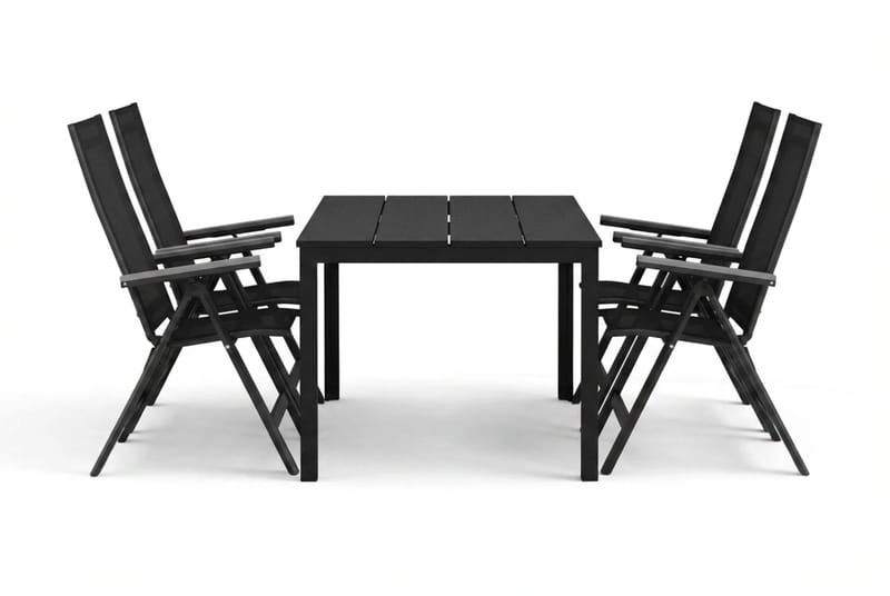 Tunis utendørs spisegruppe 140x90 cm med 4 Monaco Light regulerbare stoler - Svart/svart - Hagemøbler & utemiljø - Hagegruppe - Spisegrupper hage