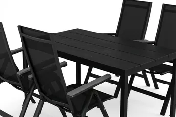 Tunis utendørs spisegruppe 140x90 cm med 4 Monaco Light regulerbare stoler - Svart/svart - Hagemøbler & utemiljø - Hagegruppe - Spisegrupper hage
