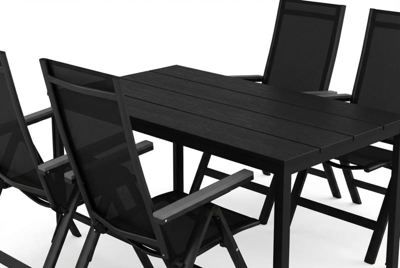 Tunis utendørs spisegruppe 140x90 cm med 4 Monaco Light regulerbare stoler - Svart/svart - Hagemøbler & utemiljø - Hagegruppe - Spisegrupper hage