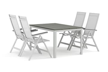 Tunis utendørs spisegruppe 140x90 cm med 4 Monaco Light posisjonsstoler - Hvit/Grå - Hagemøbler & utemiljø - Hagegruppe - Spisegrupper hage