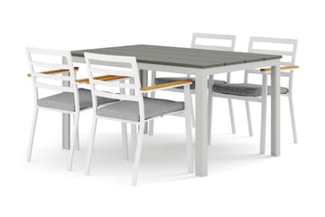 Tunis utendørs spisegruppe 140x90 cm med 4 Oliver karmstoler med pute - Hvit/grå - Hagemøbler & utemiljø - Hagegruppe - Spisegrupper hage