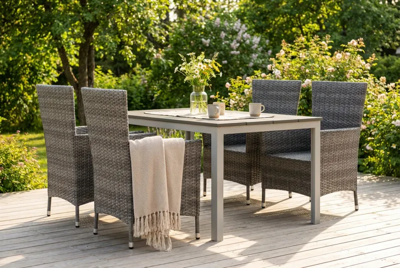 Tunis utendørs spisegruppe 140x90 cm med 4 Thor hagelenestoler - Hvit/Grå - Hagemøbler & utemiljø - Hagegruppe - Spisegrupper hage