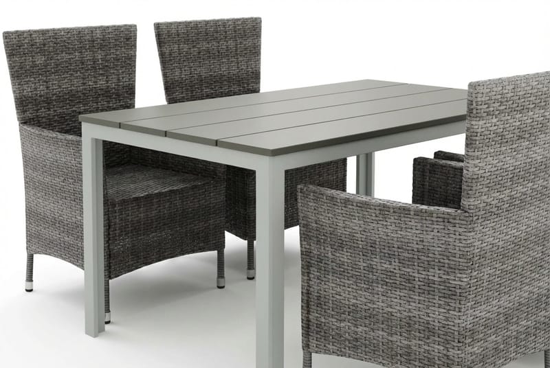 Tunis utendørs spisegruppe 140x90 cm med 4 Thor hagelenestoler - Hvit/Grå - Hagemøbler & utemiljø - Hagegruppe - Spisegrupper hage