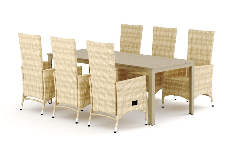 Tunis utendørs spisegruppe 205x90 cm med 6 Jenny spisestoler, Beige/Beige