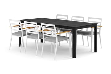Tunis utendørs spisegruppe 205x90 cm med 6 Oliver karmstoler med pute - Svart/Svart - Hagemøbler & utemiljø - Hagegruppe - Spisegrupper hage