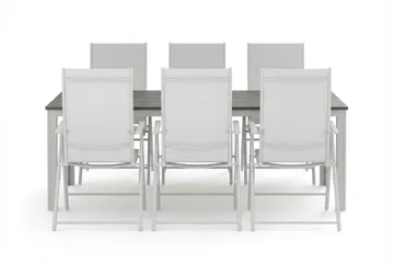 Tunis utendørs spisegruppe 205x90 cm med 6 regulerbare stoler - Hvit/Grå - Hagemøbler & utemiljø - Hagegruppe - Spisegrupper hage