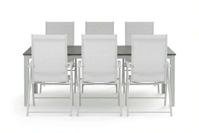 Tunis utendørs spisegruppe 205x90 cm med 6 regulerbare stoler - Hvit/Grå - Hagemøbler & utemiljø - Hagegruppe - Spisegrupper hage