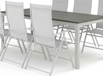 Tunis utendørs spisegruppe 205x90 cm med 6 regulerbare stoler - Hvit/Grå - Hagemøbler & utemiljø - Hagegruppe - Spisegrupper hage
