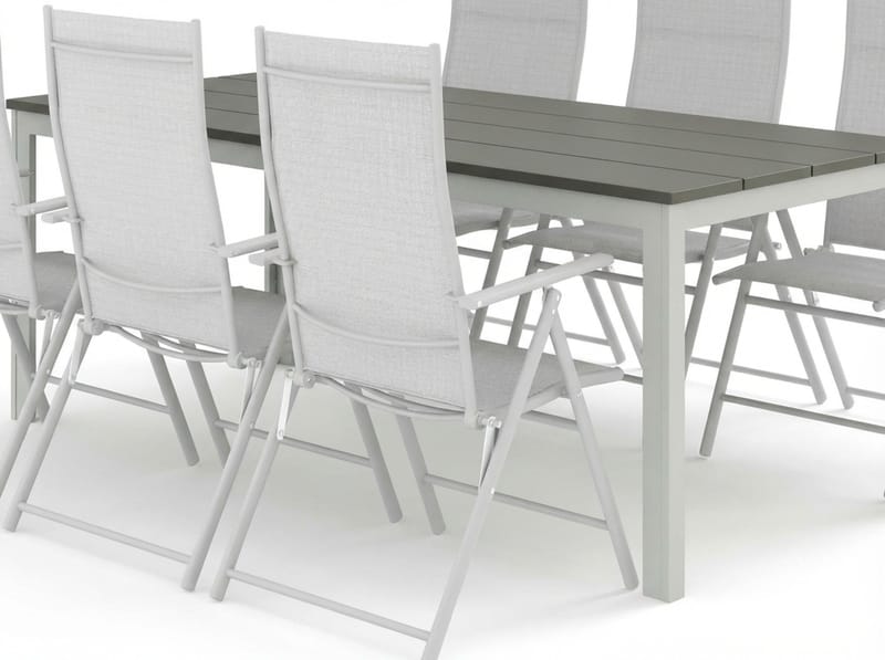 Tunis utendørs spisegruppe 205x90 cm med 6 regulerbare stoler - Hvit/Grå - Hagemøbler & utemiljø - Hagegruppe - Spisegrupper hage