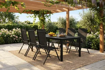 Tunis utendørs spisegruppe 205x90 cm med 6 regulerbare stoler - Svart/svart - Hagemøbler & utemiljø - Hagegruppe - Spisegrupper hage
