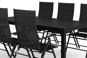 Tunis utendørs spisegruppe 205x90 cm med 6 regulerbare stoler - Svart/svart - Hagemøbler & utemiljø - Hagegruppe - Spisegrupper hage