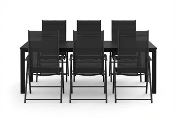 Tunis utendørs spisegruppe 205x90 cm med 6 regulerbare stoler - Svart/svart - Hagemøbler & utemiljø - Hagegruppe - Spisegrupper hage