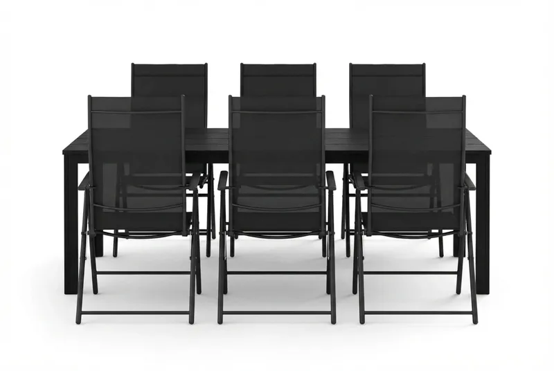 Tunis utendørs spisegruppe 205x90 cm med 6 regulerbare stoler - Svart/svart - Hagemøbler & utemiljø - Hagegruppe - Spisegrupper hage