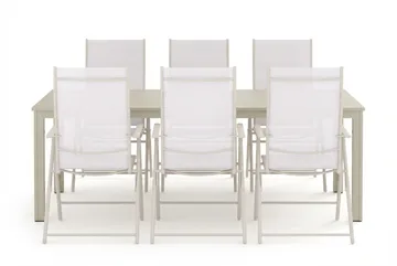 Tunis utendørs spisegruppe 205x90 cm med 6 Sanna regulerbare stoler - Beige/beige - Hagemøbler & utemiljø - Hagegruppe - Spisegrupper hage