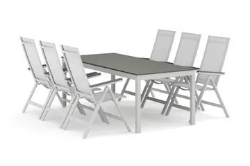 Tunis utendørs spisegruppe uttrekkbar 205/305x90 cm med 6 Monaco Light regulerbare stoler - Hvit/grå - Hagemøbler & utemiljø - Hagegruppe - Spisegrupper hage